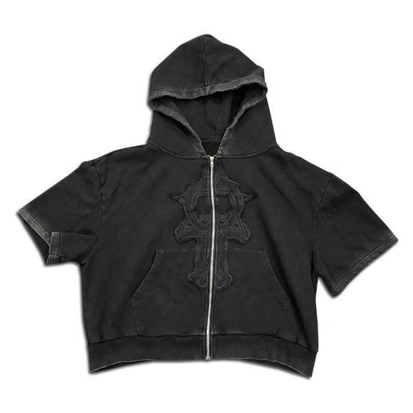Black Vintage Blank T Shirts Bulk Anti Wrinkle Summer Streetwear Hoodie Washed