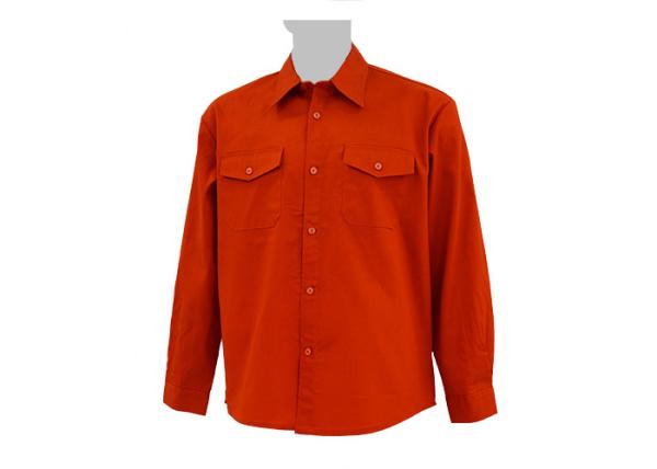 Men's 65%Polyester 35%Cotton Twill Orange Work Shirt Long Sleeve