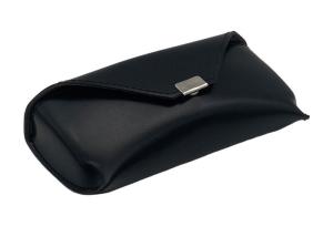 China Black Large Folding Hard Leather Glasses Case With Button factory