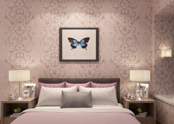 Embossed Light Pink Living Room Wallpaper with Washable Vinyl Material , CE ISO