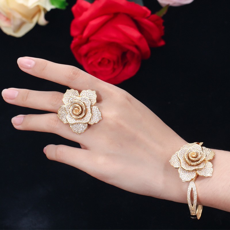 Hot Sale CZ Flower Ring CZ Gold Ring For Women Fashion Zirconia Ring Wedding Quality Charm Ring Jewelry