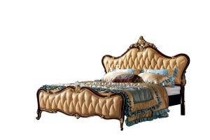 China Solid Wood King Size Royal Wooden Design Leather Bed factory