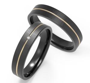 China Simple Domed Black Titanium Ring With IP Gold Ring Inset Zircon Couple Ring factory