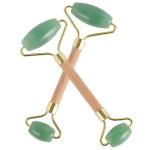 Wood Handle Green Aventurine Double Jade Roller Facial Massage Roller