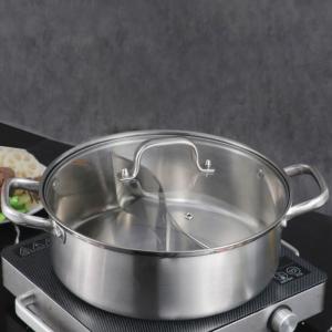 China High Quality 18/8 Stainless Steel Pot Weldless Hot Pot Two-flavor Soup Pot Induction Cookware With Glass Lid factory