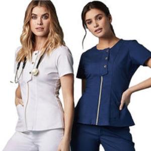 China OEM Service Custom Logo Solid Color Stretch Fashionable Medical Nursing Uniform factory