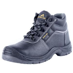 China Black Security Work Boots Mid Cut Genuine Leather Synthetic Shoes For Men factory
