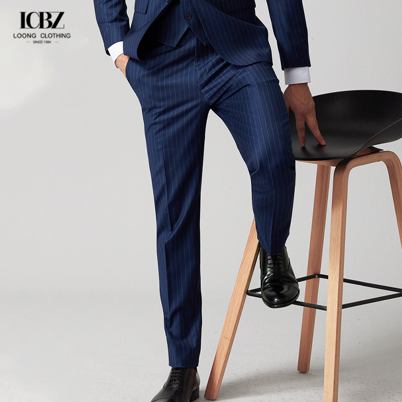 Streetstyle Letter Pants for Men's Business Trousers Stretch Straight Pants Wool/Silk