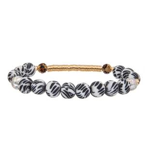 China Gold Metal Bar Zebra Stripe Silica Beads Handmade Bracelet Set Stretchy factory