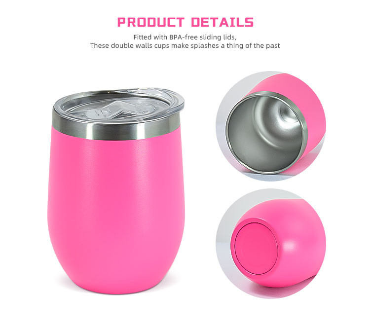 Wine Tumbler SS Insulated 12 Oz Stemless Wine Glass With Slide Lid And Metal Straw Travel Cup Keep Cold For Coffee Cocktails