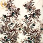Customized 3D Embroidery Lace Fabric Multicolor Beaded For Party Dress Textile