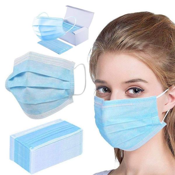 Blue 3 Ply Earloop Disposable Medical Face Mask for Adult Nose Clip Elastic Lab