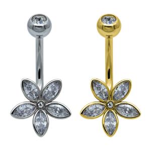 China Flower Marquise Crystals Silver Gold Navel Belly Ring Surgical Steel Piercing 14G factory