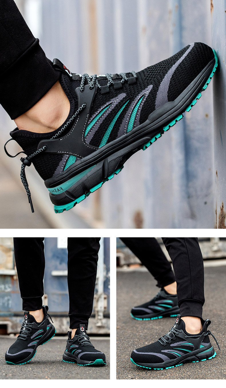 Anti-stab Steel Toe Summer Flying Knit Work Shoes With Comfortable Kevlar Midsole And MD Sole