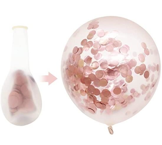 Silver Balloons + White Balloons + Confetti Balloons w/Ribbon | Rosegold Balloons for Parties