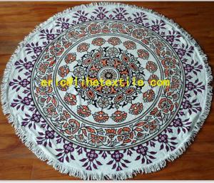 reactive printed round beach towel with decorative border , OEM design