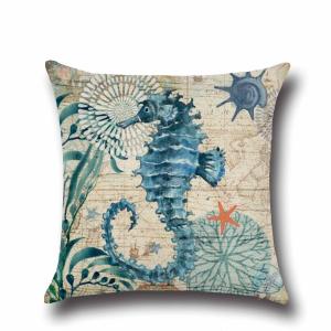 China Sea Life Decorative Throw Pillow Covers 18&quot;x 18&quot; , Faux Linen Coastal Seahorse Cushion Cases for Bed and Couch factory