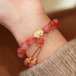 Pink Agate Lucky Beads Bracelet Wholesale Natural Sakura Agate Bracelet Energy
