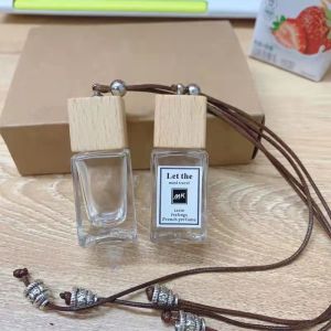 10 ml square empty glass handing car perfume bottle with wooden cap
