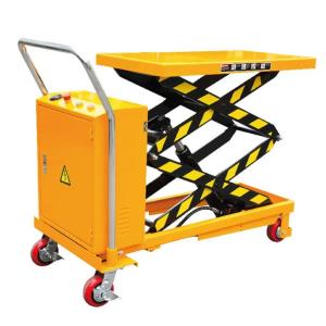 China Hand Push Scissor Trolley Semi Electric Hydraulic Small Scissor Lift Trolley factory