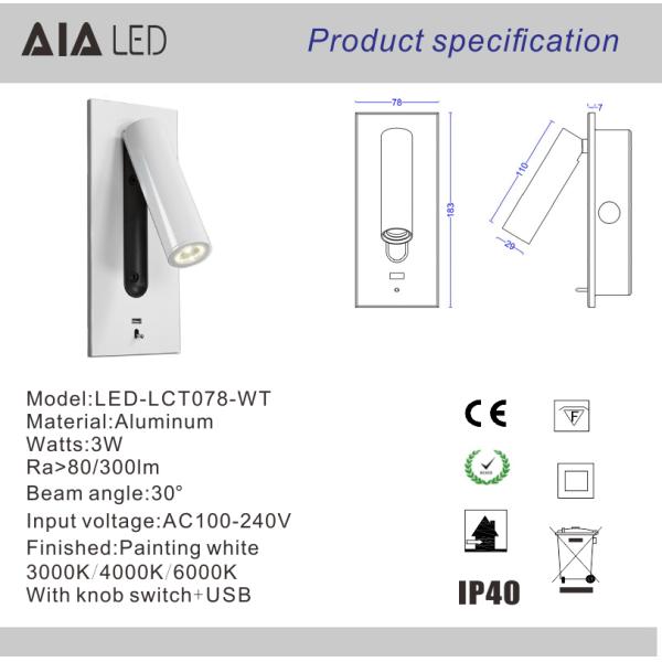 Modern usb bed wall lamp bedside wall light headboard led wall reading lights