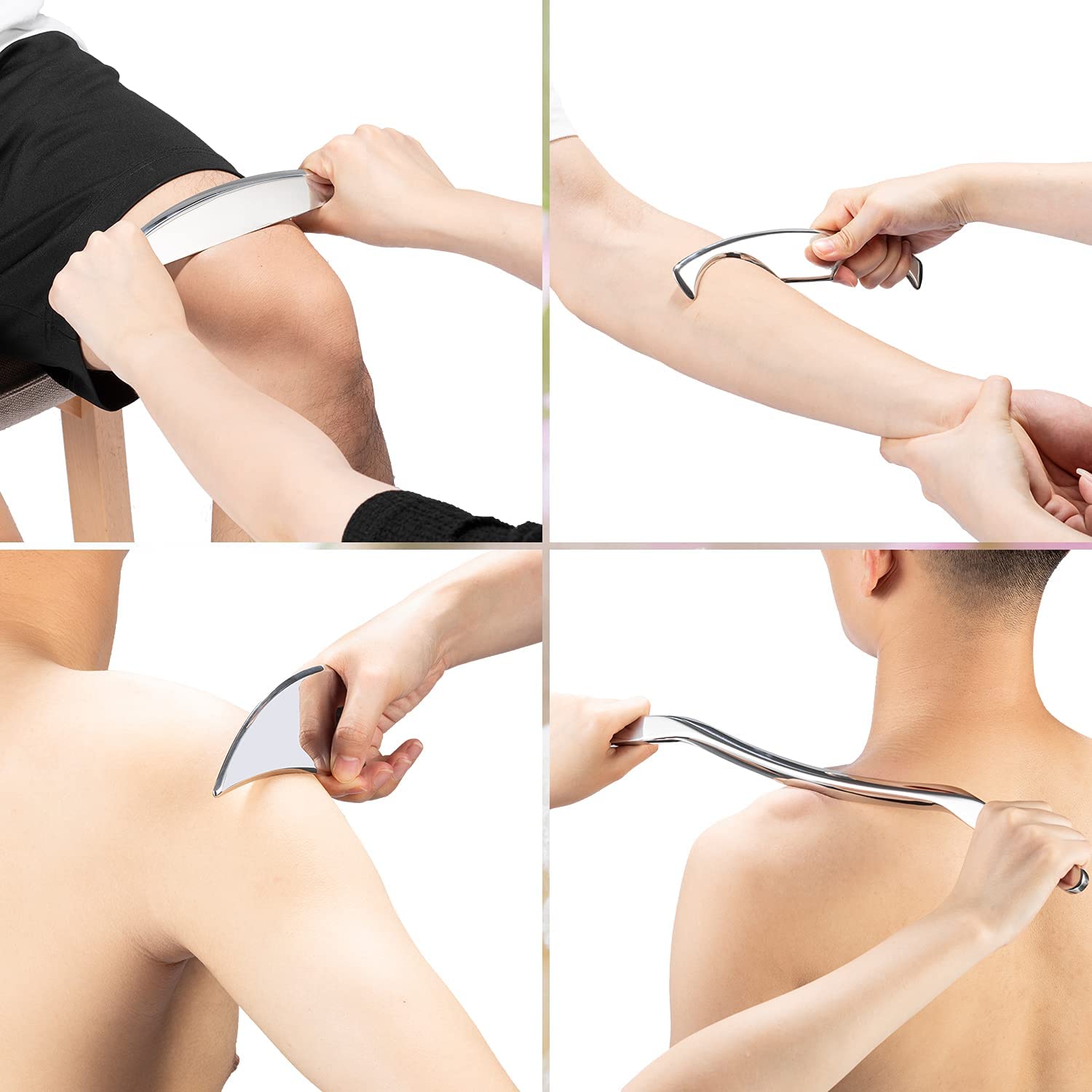 5 Piece Stainless Set for Back Leg Arm Neck Shoulder and Whole Body Acupoints Soft Tissu Steel Gua Sha Scraping Massage Tool