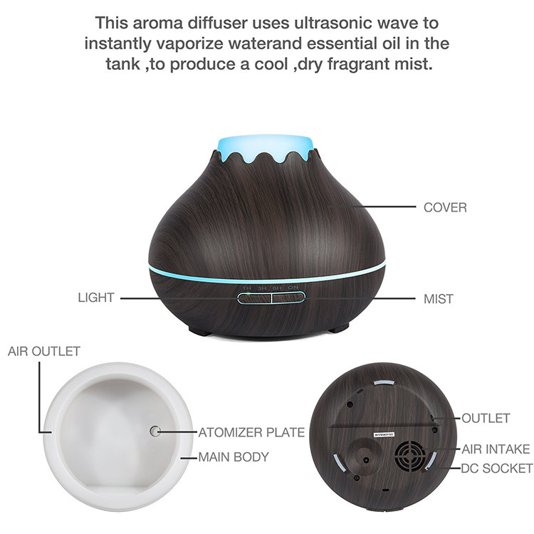 Ultrasonic Atomizer Office Household Air Purifier Wood Grain Aromatherapy Diffuser