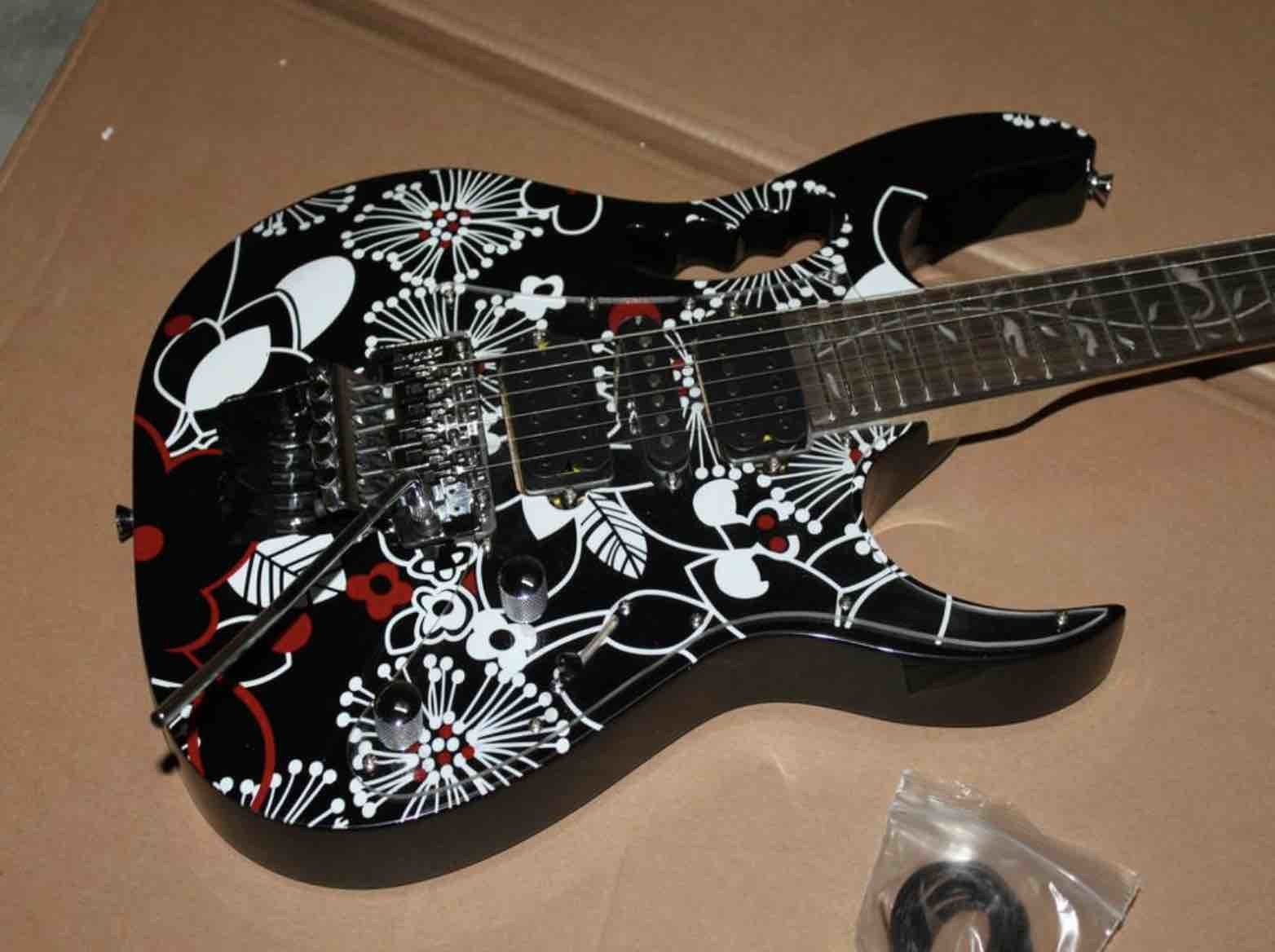 Custom Guitar Jemseries Model Electric Guitar With 3 Pickups Abalone Flower Inlay In Multicolor Black