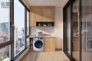 China Easy Clean Balcony Storage Cabinet With Wood Grain Finish And Meridian Gray Carcass factory