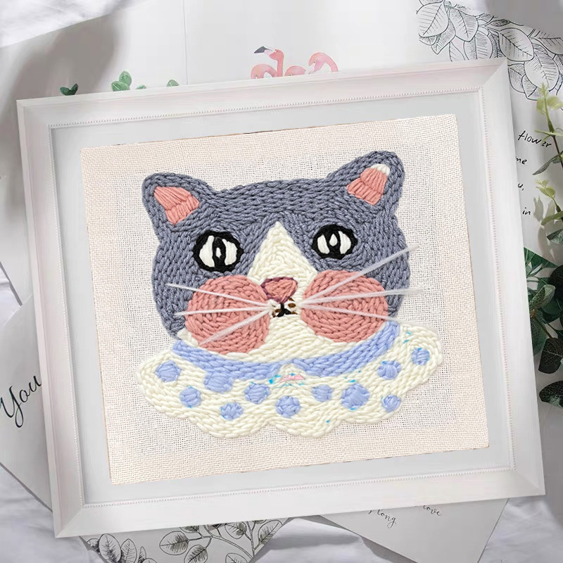 Seven Craft Milk Cotton Cute Cat Punch Needle DIY Kit For Beginners