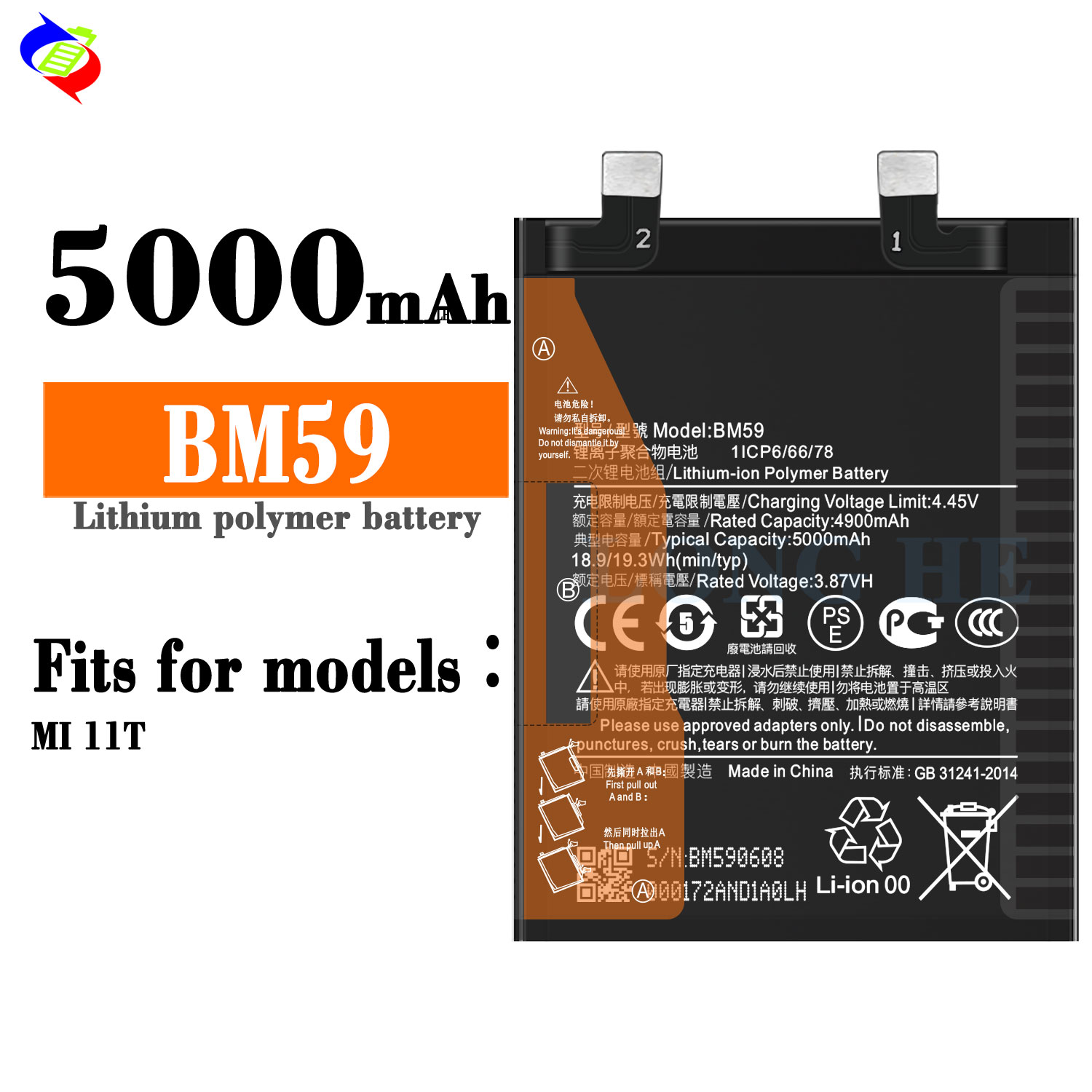 Original Ori 1 1 Battery BM59 Cell Replacement for MI 11T 67W Fast Charging 5000mAh 3.87V