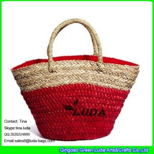 LUDA red  monogrammed beach bags seagrass woven straw bags