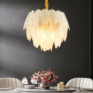 China E14 Dining Feather Golden Crystal Pendant Light Modern Hanging factory