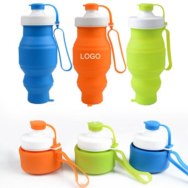 Silicone outdoor sports folding water bottle 530ml food grade silicone logo