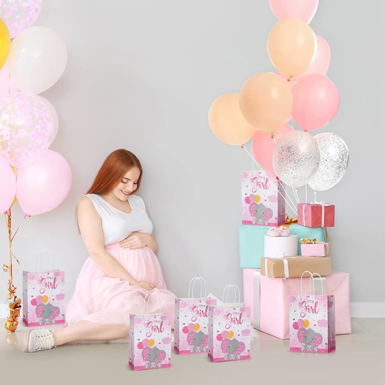 Custom Colorful Cartoon Animal Child Toy Pink Girl Kraft Paper Bag for Baby Shower