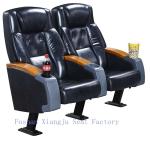 Steel Legs Wooden Armrest Genuine Leather Theater Seating Chairs With Cup Holder