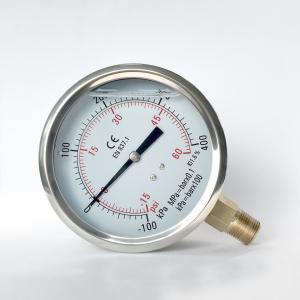China 1/2 NPT 4 Inches Liquid Filled Pressure Gauge Bottom Mount 15-60 Psi Stainless Steel Case factory