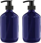 300ml Plastic Blue cylindrical smooth Bottle with black pump for shampoo lotion