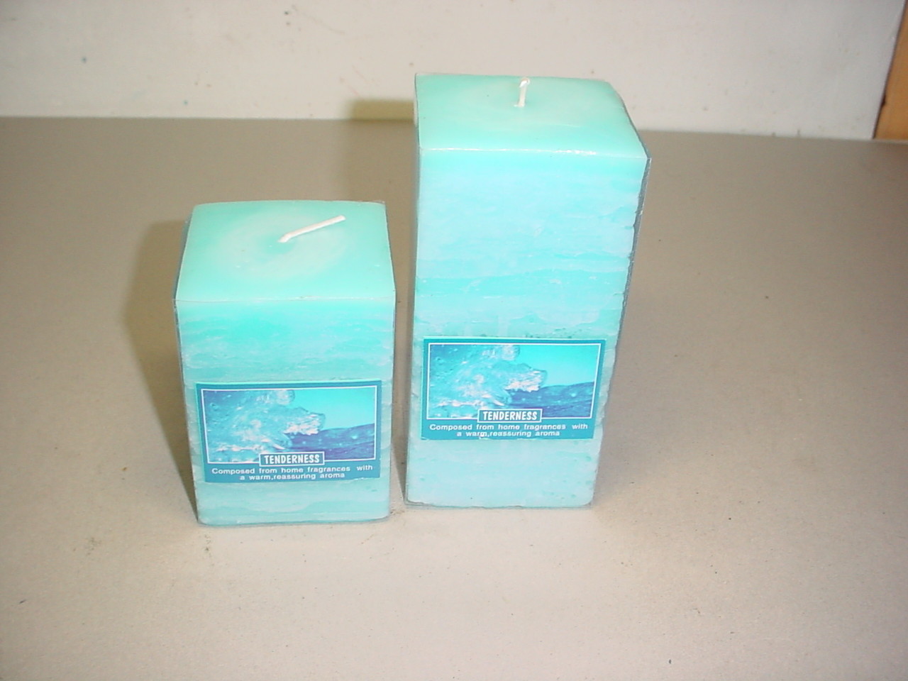 100% paraffin wax scented square pillar candle with clear wrapping and printed label