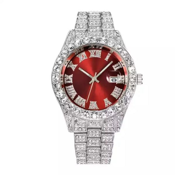 Luxury Custom Bling Hip Hop Fully Iced Out Watches Silver Gold Blue Dial Men