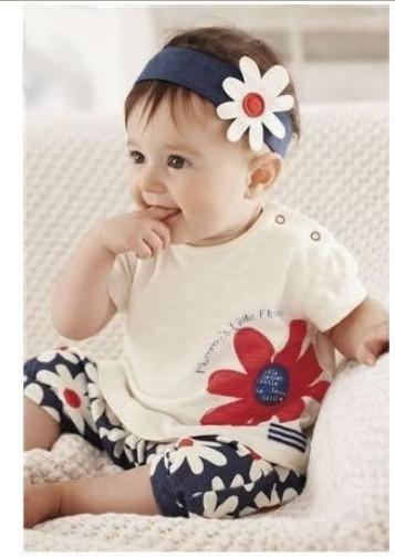 Baby set Girls Kids T Shirt Headband Top Pants Shorts Flower 3pcs Outfit Clothes