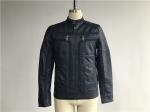 Navy Upstyled Mens PU Jacket , Faux Leather Biker Jacket With Suede Detail