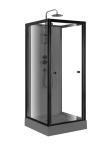 Pivot Door Square 4mm Tempered Clear Glass Shower Cabin With black Acrylic Tray