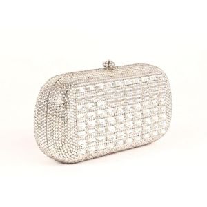 Rectangular Silver Rhinestone Evening Bags With 120cm Metal Chain