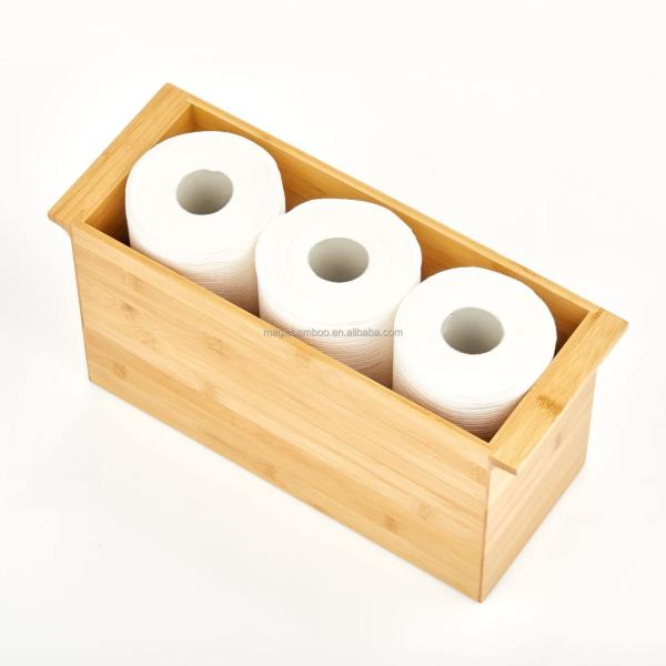 Bamboo Paper Towel Roll Storage Container Organizer for Bathroom