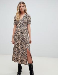 China custom make short sleeve animal print midi tea dress in rib factory