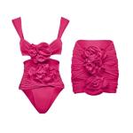 Womens Nylon Bikini Trio Set In Red/Blue/Green For Beach Wear