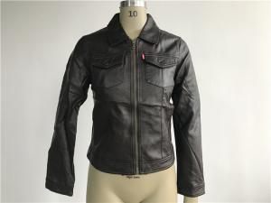 China Levis Dark Brown Ladies' Pleather Biker Jacket With Plastic Zip Polo Collar LEDO1729 factory