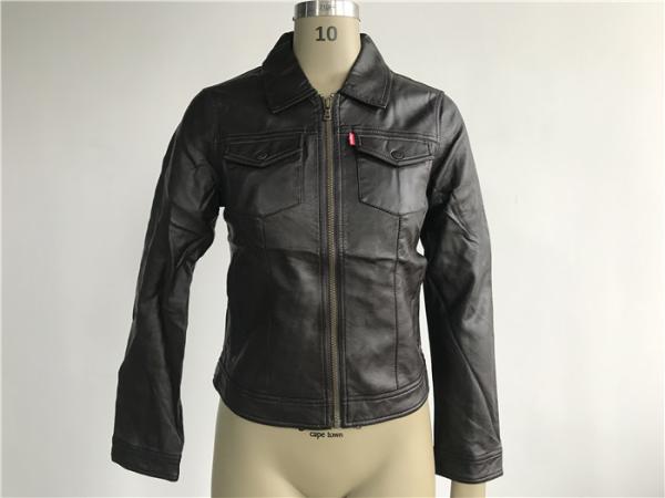 Levis Dark Brown Ladies' Pleather Biker Jacket With Plastic Zip Polo Collar