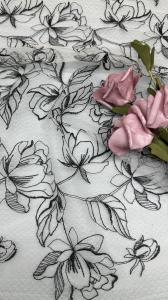 China White And Black Floral Embroiedered Lace Fabric for Womens Luxury Tulle Mesh Fabric factory